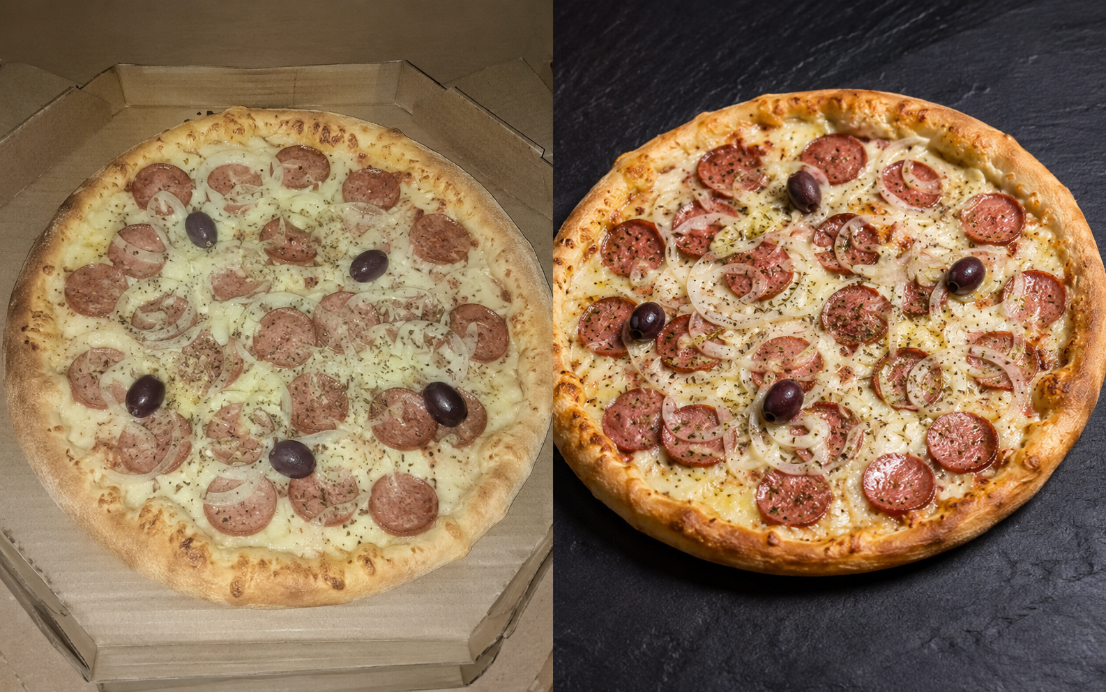 Comparativo de apresentação de pizza